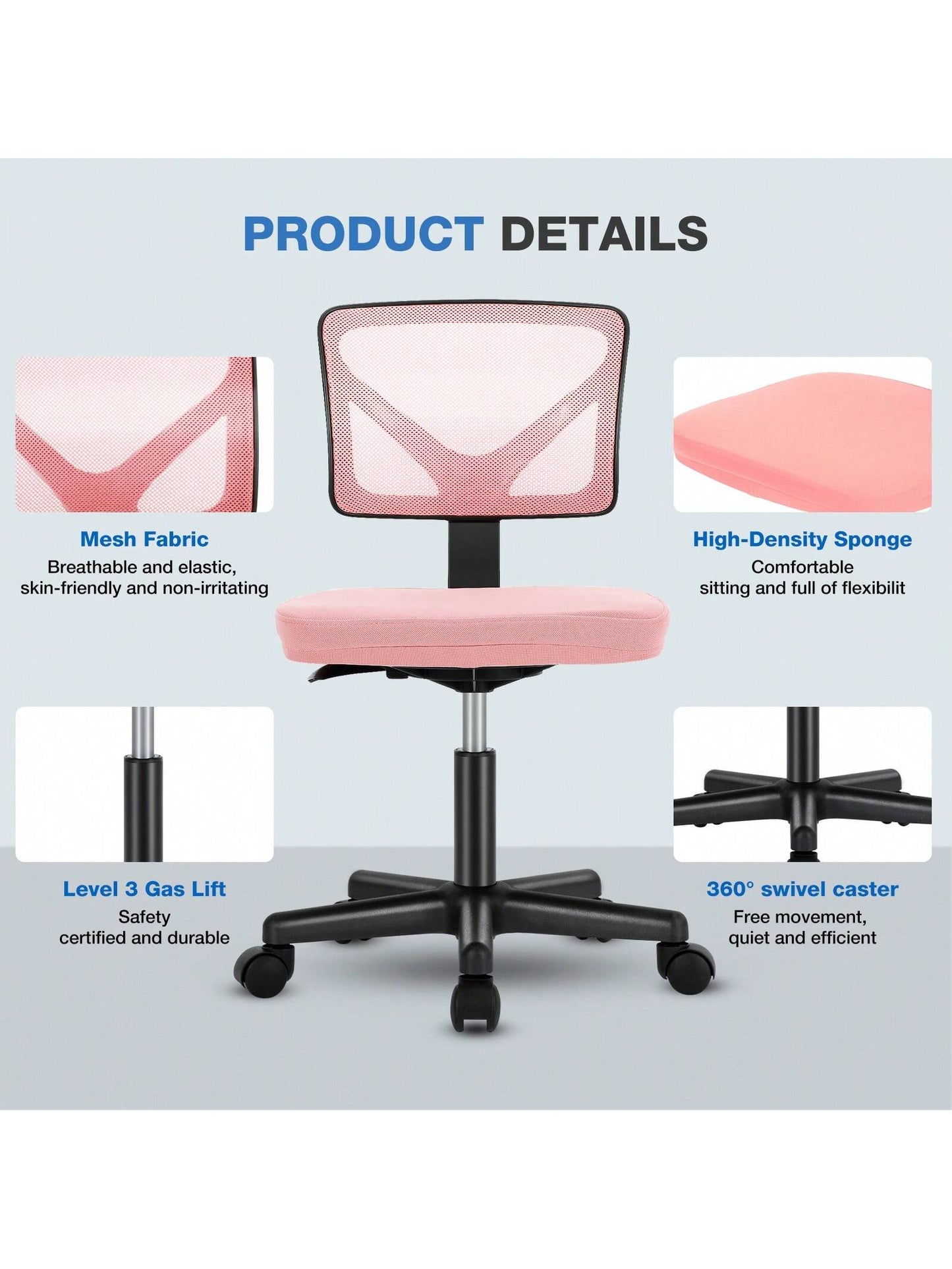 Sweetcrispy Home Office Desk Chair Ergonomic Armless Adjustable Height Low-Back Mesh
