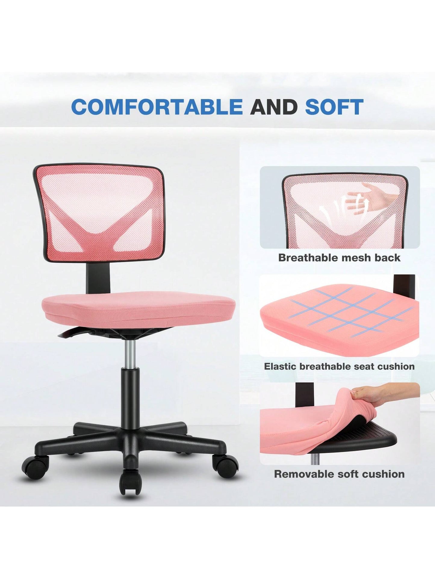 Sweetcrispy Home Office Desk Chair Ergonomic Armless Adjustable Height Low-Back Mesh