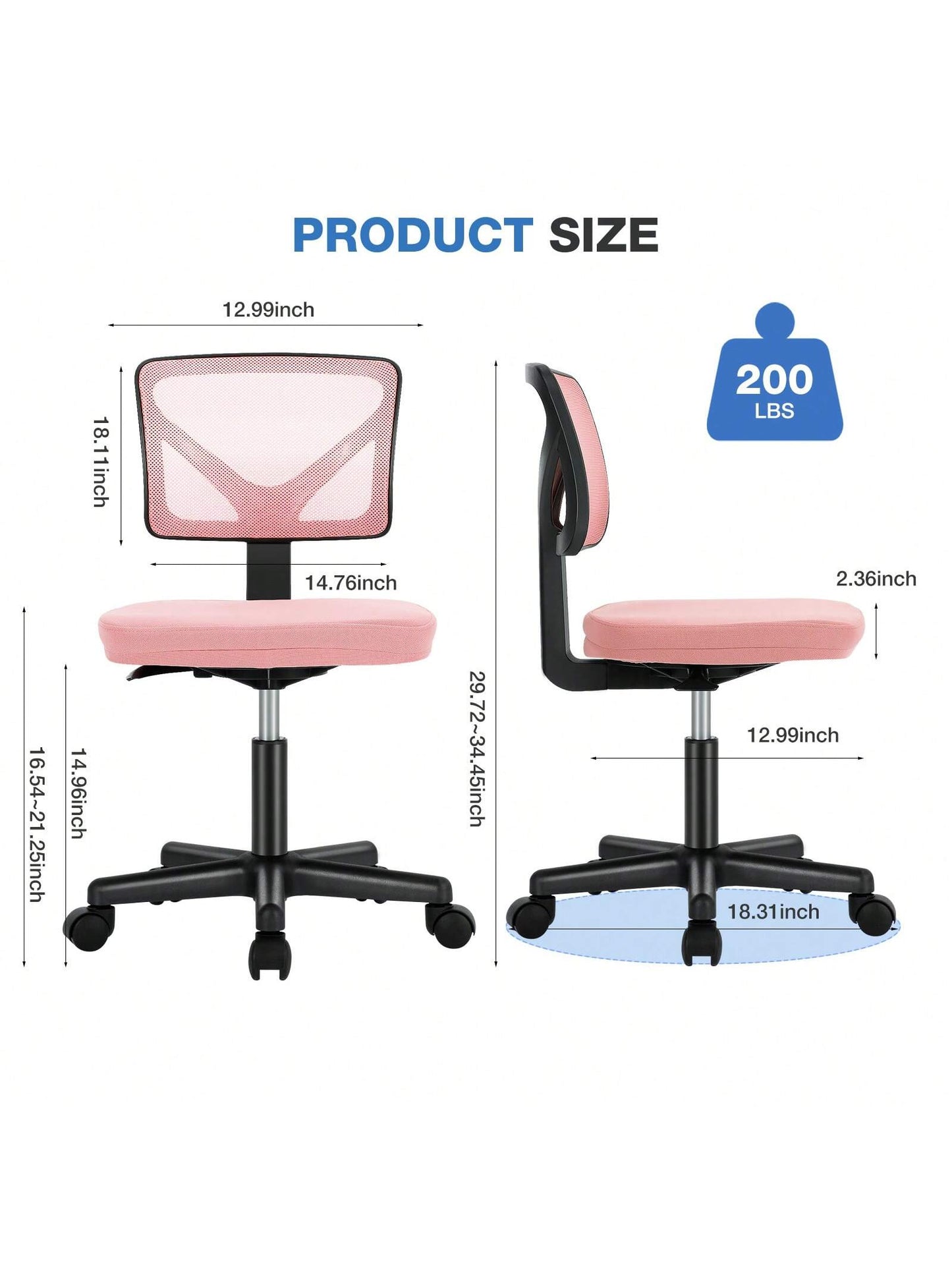 Sweetcrispy Home Office Desk Chair Ergonomic Armless Adjustable Height Low-Back Mesh