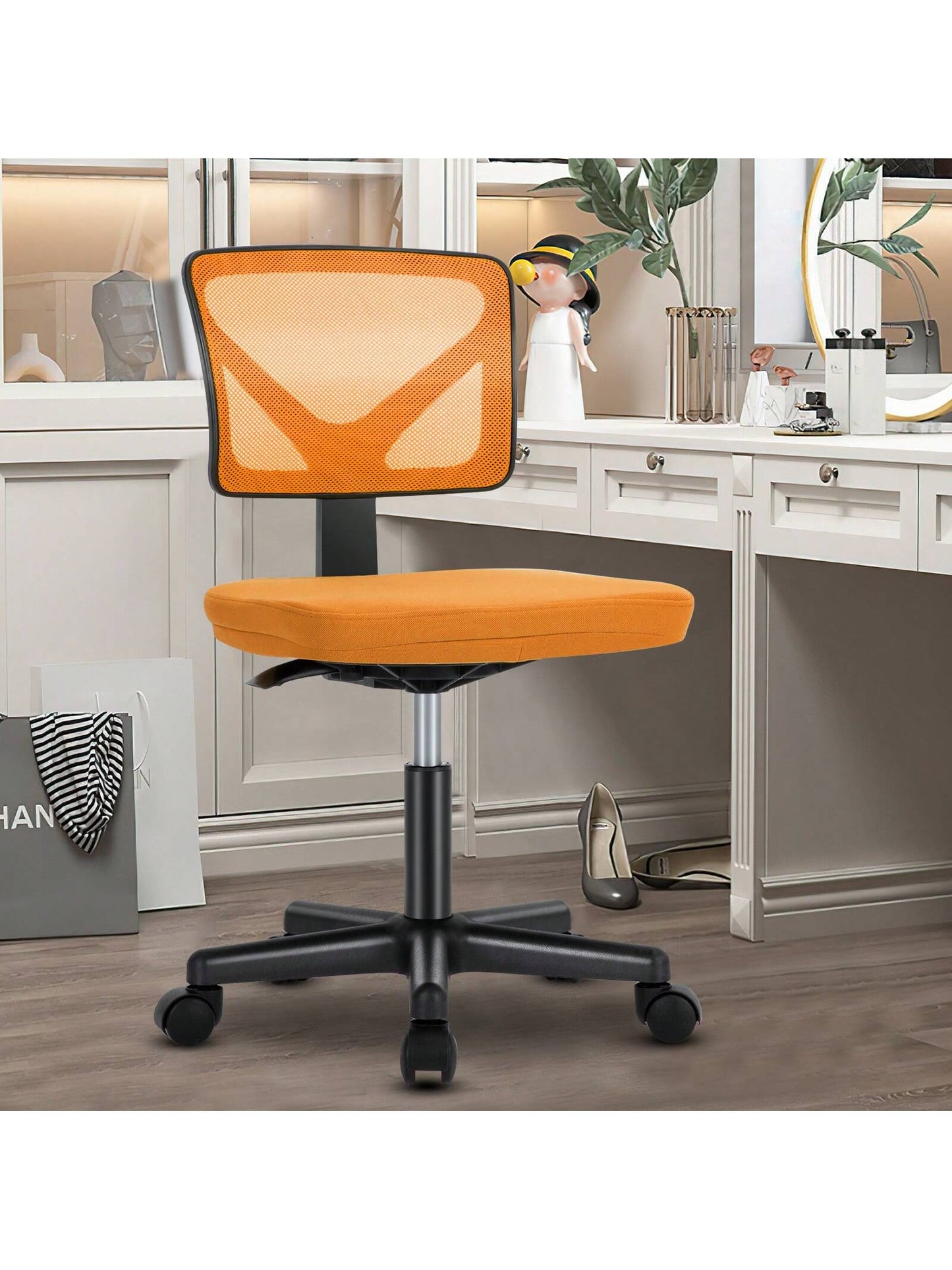 Sweetcrispy Home Office Desk Chair Ergonomic Armless Adjustable Height Low-Back Mesh