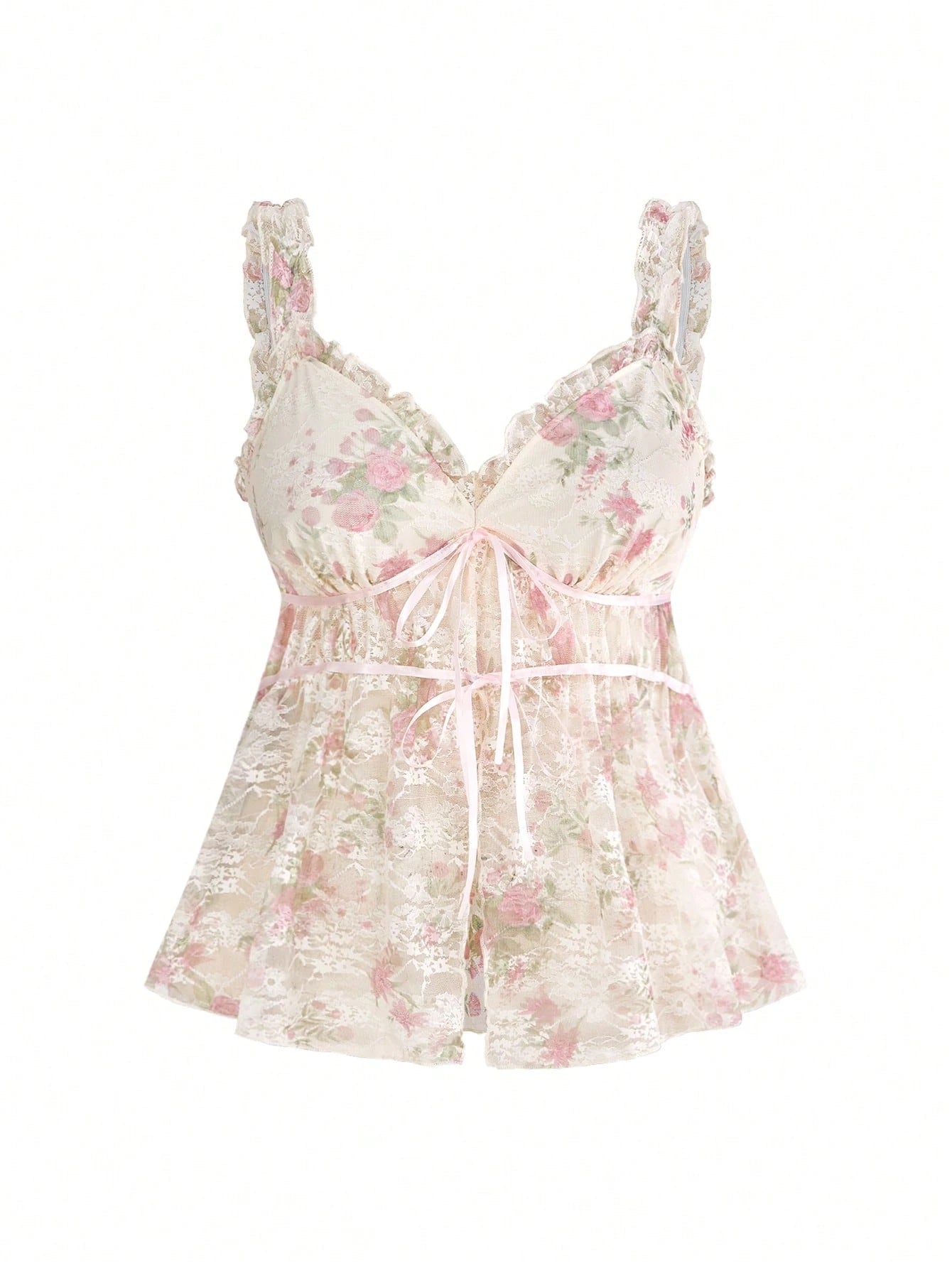 Sweetness Holiday Summer Beach Vacation Sexy Floral Lace Waist Drawstring Loose Plus Size Camisole