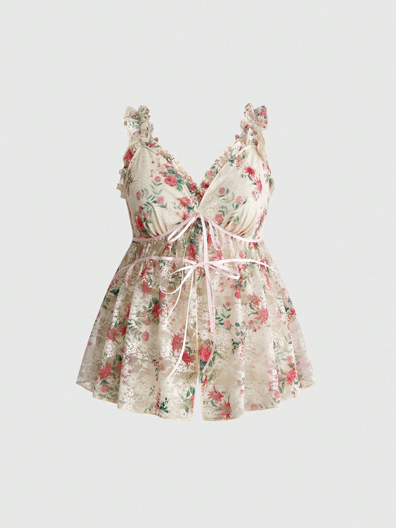 Sweetness Holiday Summer Beach Vacation Sexy Floral Lace Waist Drawstring Loose Plus Size Camisole