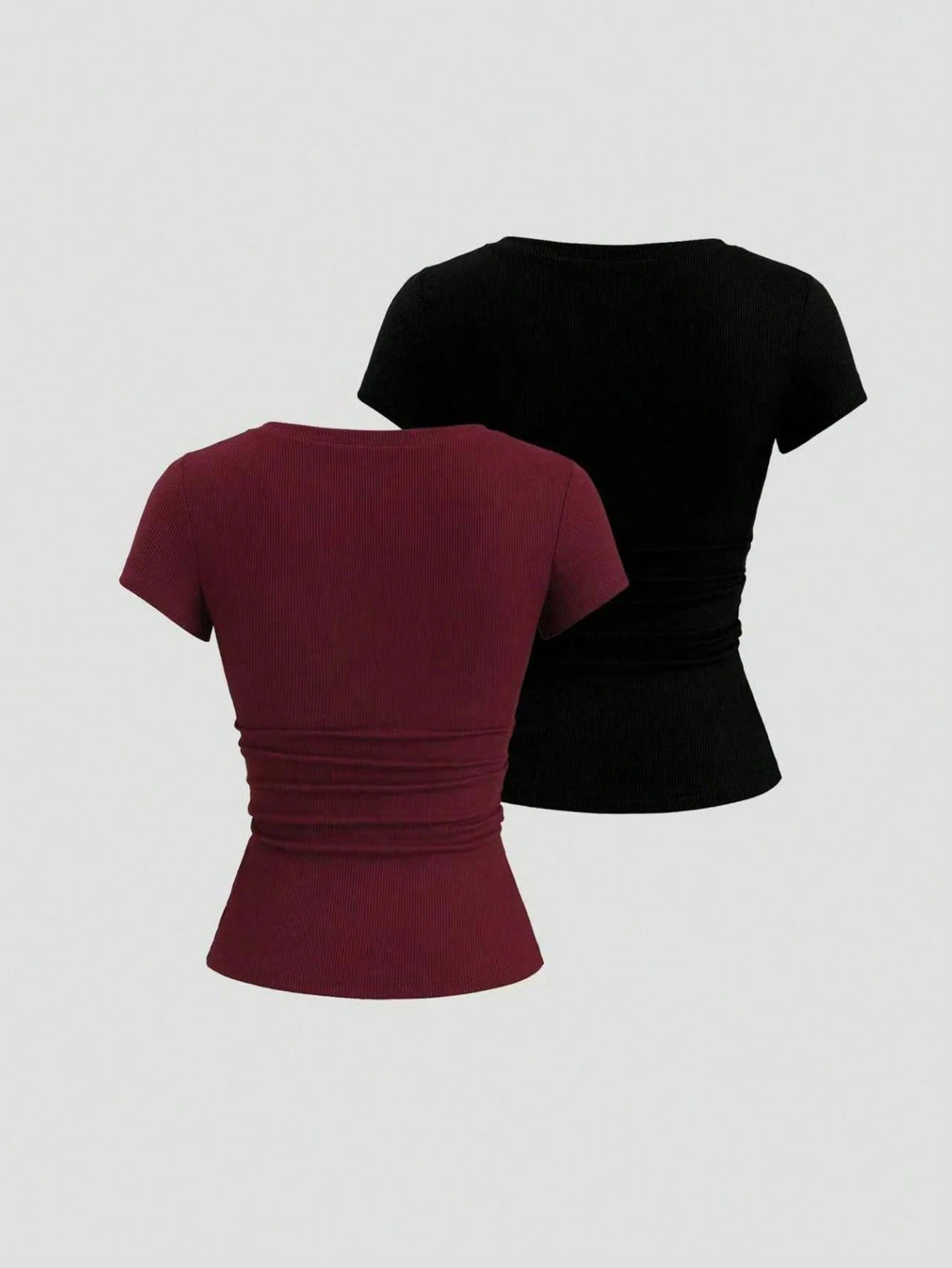 Sweetra 2pcs/Set Women's Summer 2 In 1 Lace Patchwork Short Sleeve T-Shirt, Red + Black