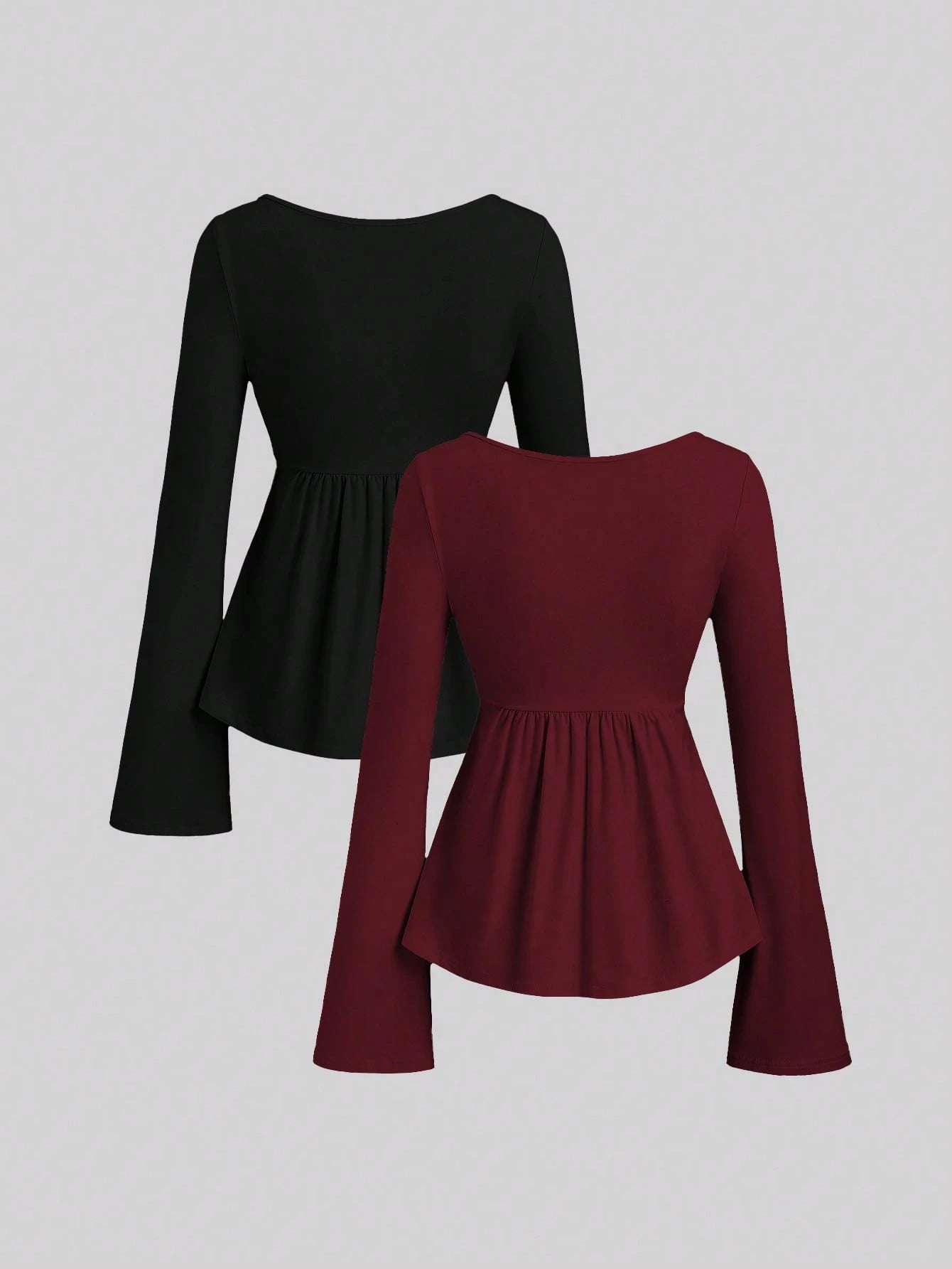 Sweetra 2pcs Women Elegant Slimming Comfortable Long Sleeve Versatile T-Shirt Set