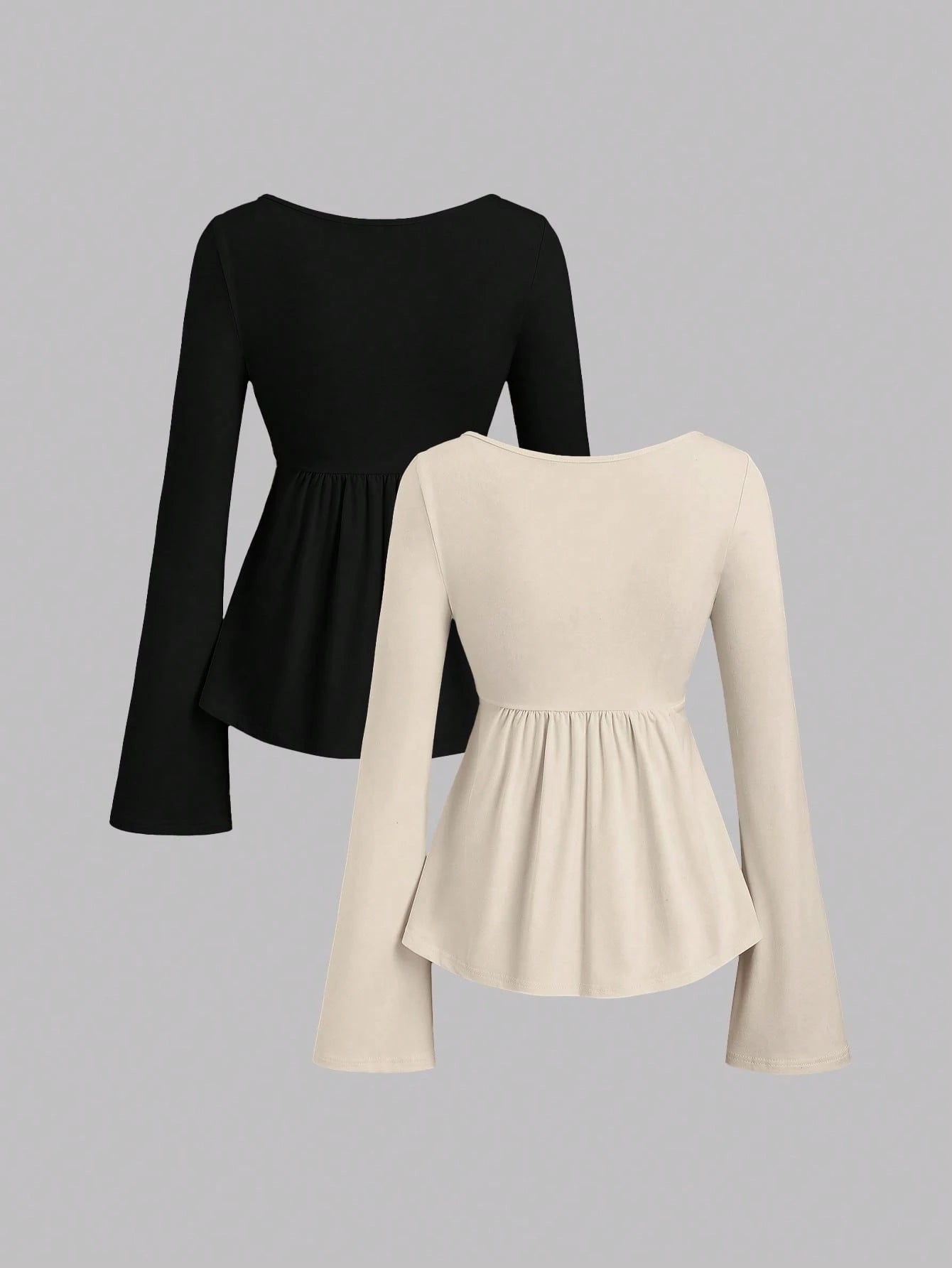 Sweetra 2pcs Women Elegant Slimming Comfortable Long Sleeve Versatile T-Shirt Set