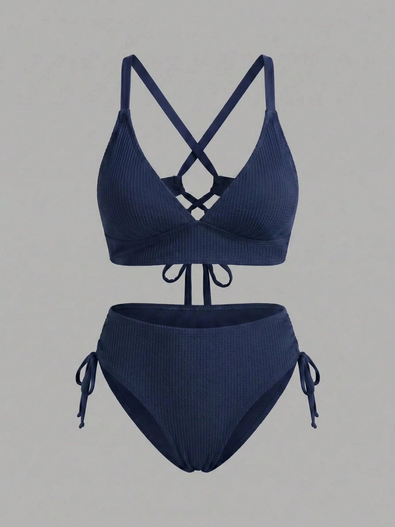 Sweetra CURVE Plus Size Solid Color Textured Fabric Adjustable Strap Tankini Bikini Set Set Plus Size Bathing Suits Bikini Plus Size Tops Bikini Set For Beach