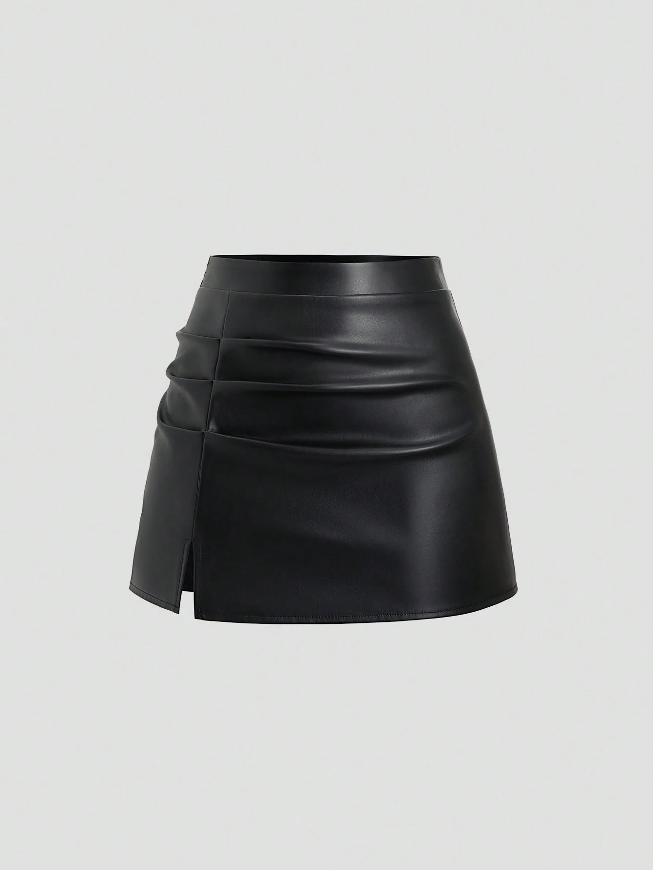 Sweetra Elegant Retro High Waist Pleated Brazilian PU Leather Side Slit A-Line Mini Skirt For Women Y2K