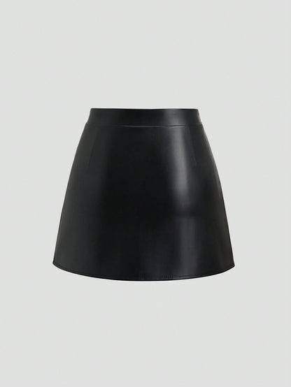Sweetra Elegant Retro High Waist Pleated Brazilian PU Leather Side Slit A-Line Mini Skirt For Women Y2K