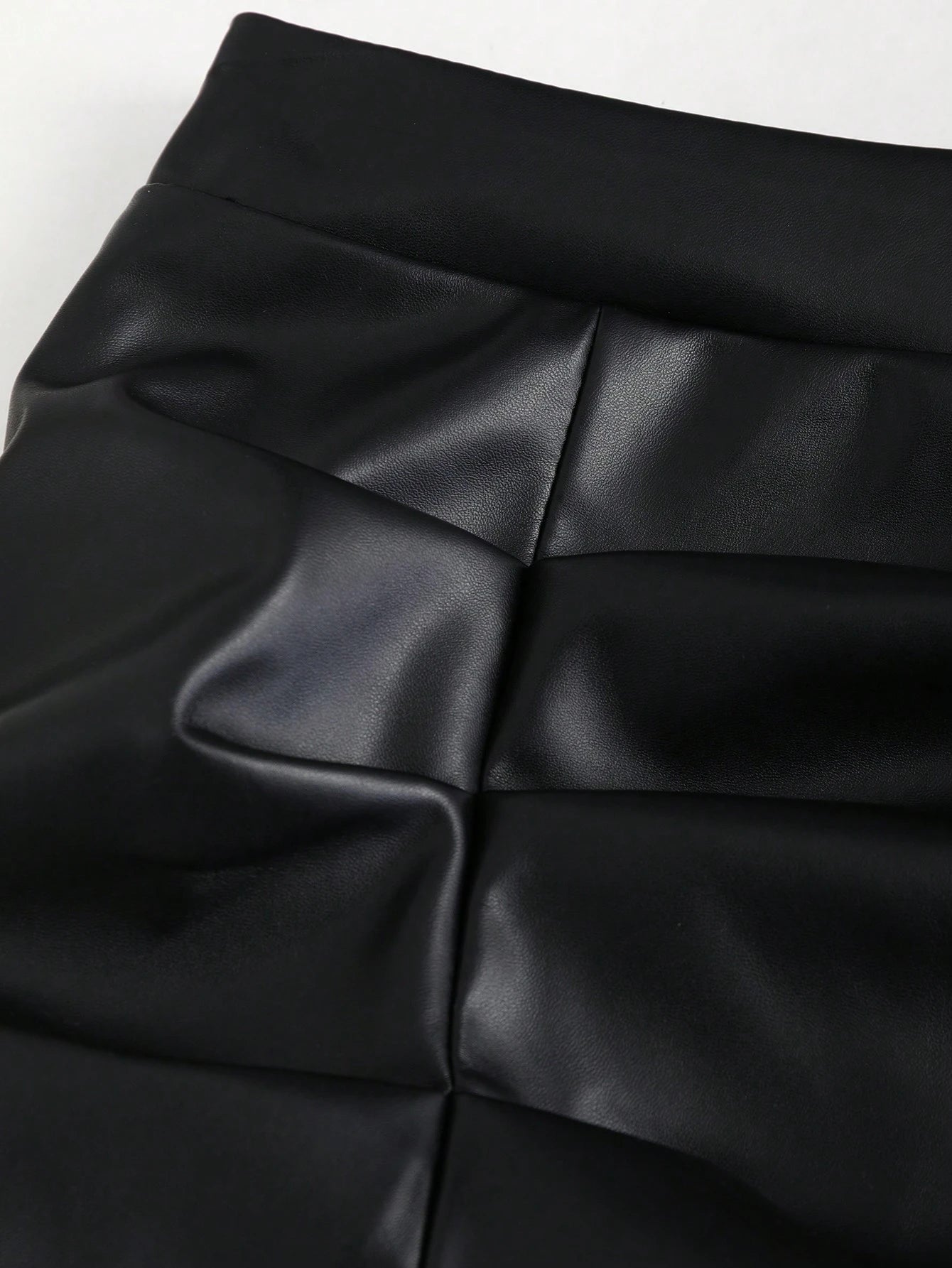 Sweetra Elegant Retro High Waist Pleated Brazilian PU Leather Side Slit A-Line Mini Skirt For Women Y2K