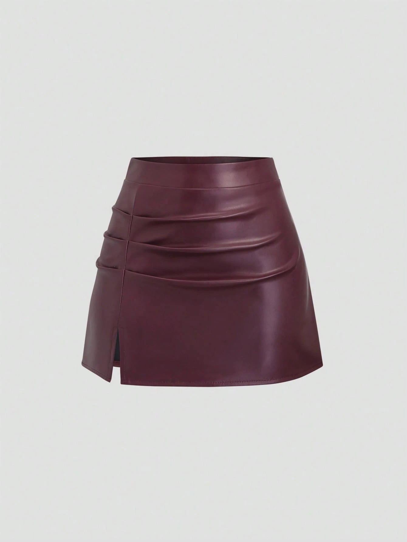 Sweetra Elegant Retro High Waist Pleated Brazilian PU Leather Side Slit A-Line Mini Skirt For Women Y2K
