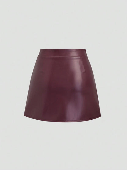 Sweetra Elegant Retro High Waist Pleated Brazilian PU Leather Side Slit A-Line Mini Skirt For Women Y2K