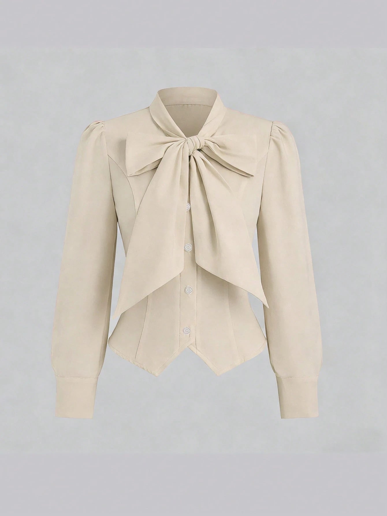 Sweetra French Tie Cinched Waist Design Commuter Long Sleeve Shirt For Women, Autumn