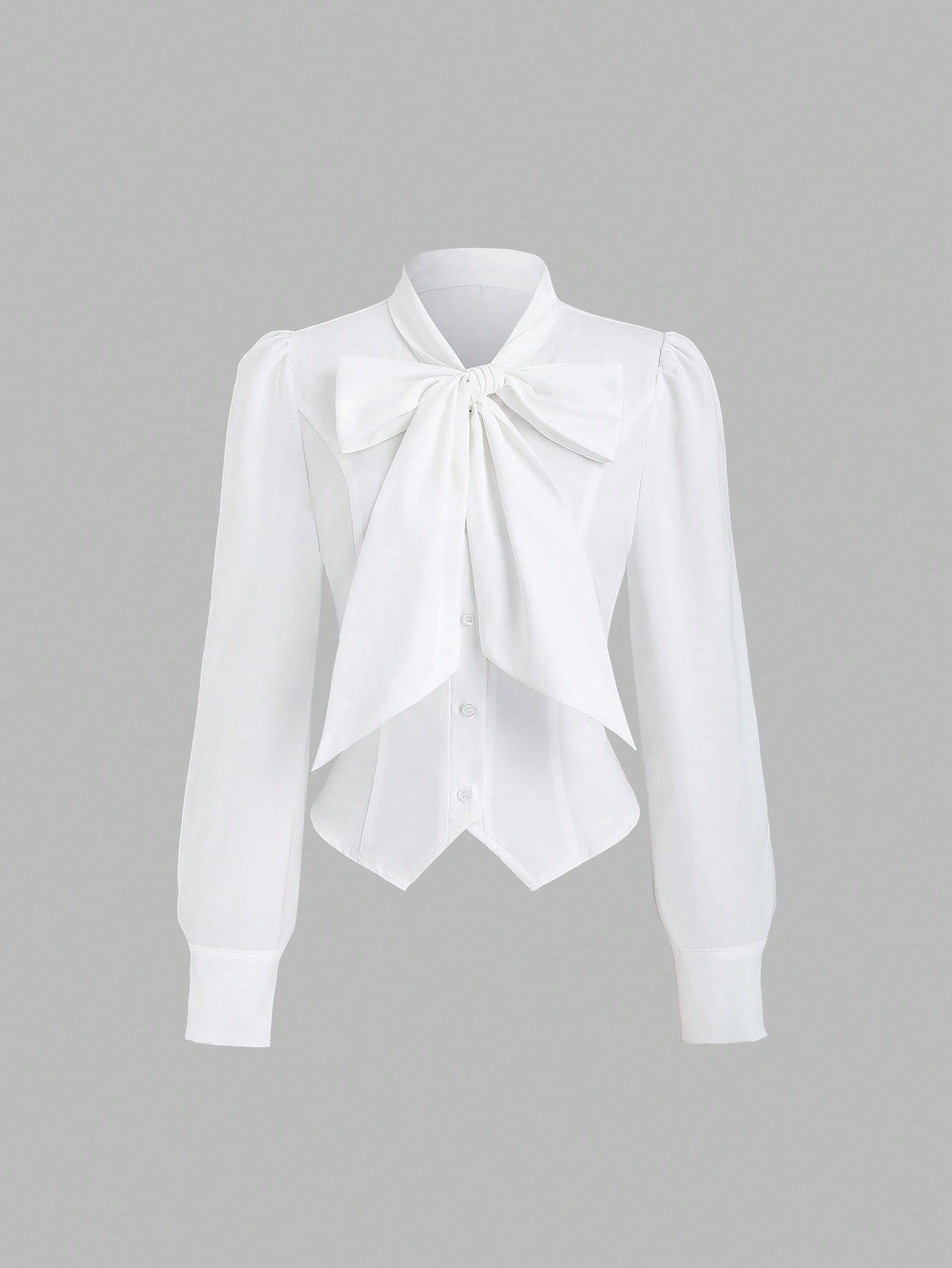 Sweetra French Tie Cinched Waist Design Commuter Long Sleeve Shirt For Women, Autumn