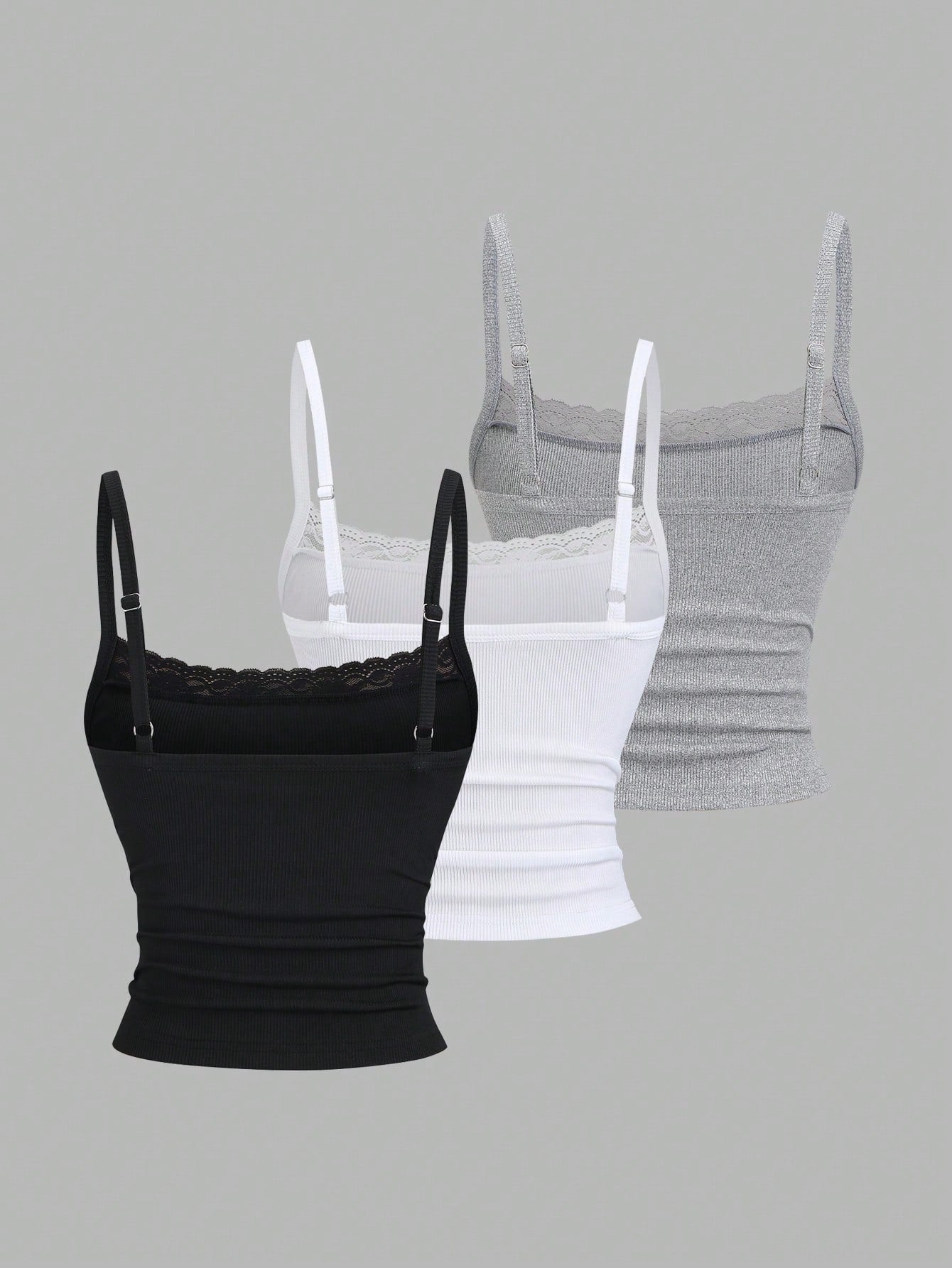 Sweetra Lace Camisole Cropped Backless Top,Summer Basic Everyday Black And White Sweet & Spicy Elegant Music Festival Vacation Daily School Tight-Fitting