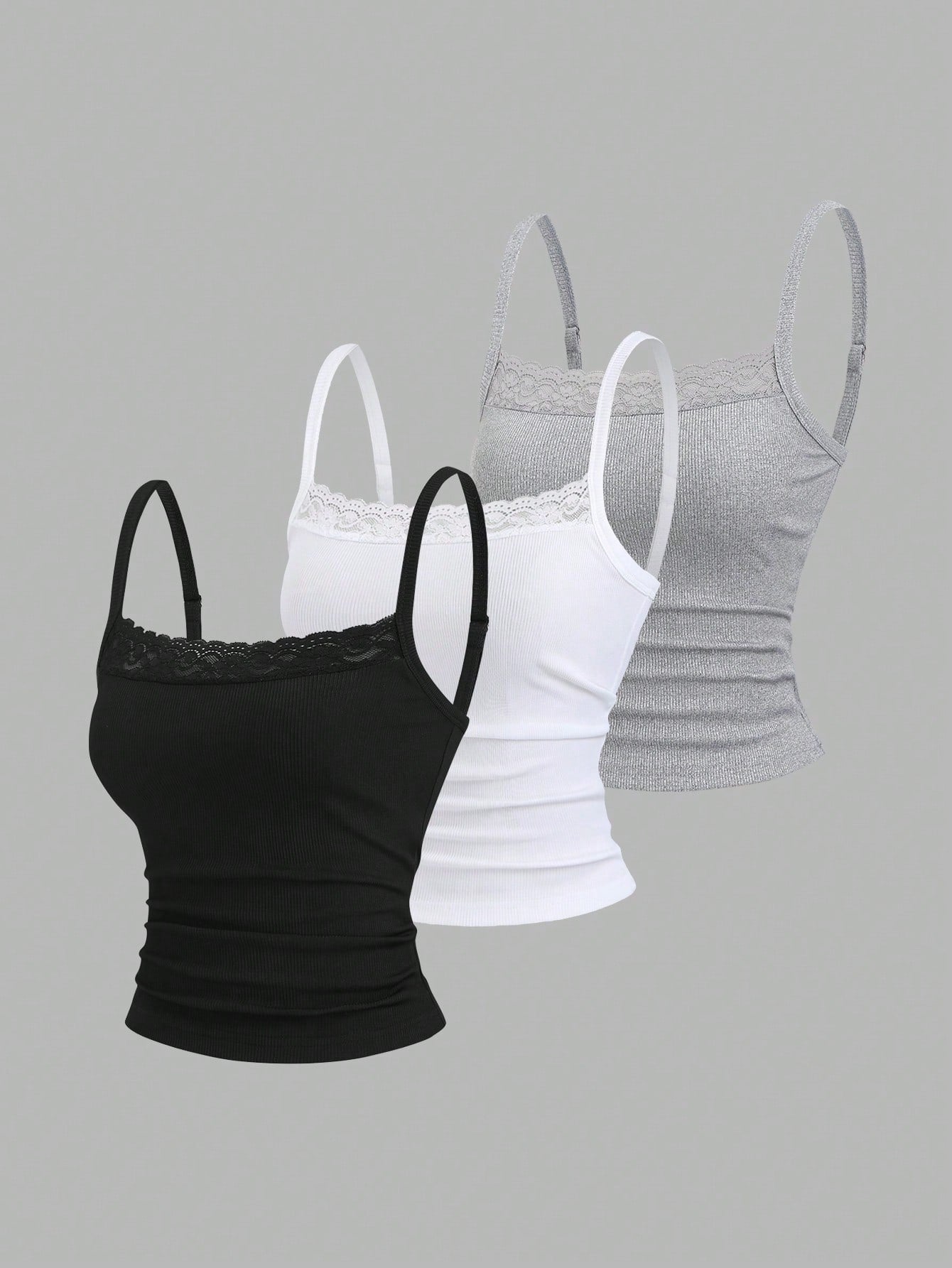 Sweetra Lace Camisole Cropped Backless Top,Summer Basic Everyday Black And White Sweet & Spicy Elegant Music Festival Vacation Daily School Tight-Fitting