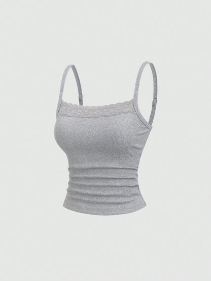 Sweetra Lace Camisole Cropped Backless Top,Summer Basic Everyday Black And White Sweet & Spicy Elegant Music Festival Vacation Daily School Tight-Fitting