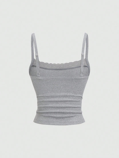 Sweetra Lace Camisole Cropped Backless Top,Summer Basic Everyday Black And White Sweet & Spicy Elegant Music Festival Vacation Daily School Tight-Fitting