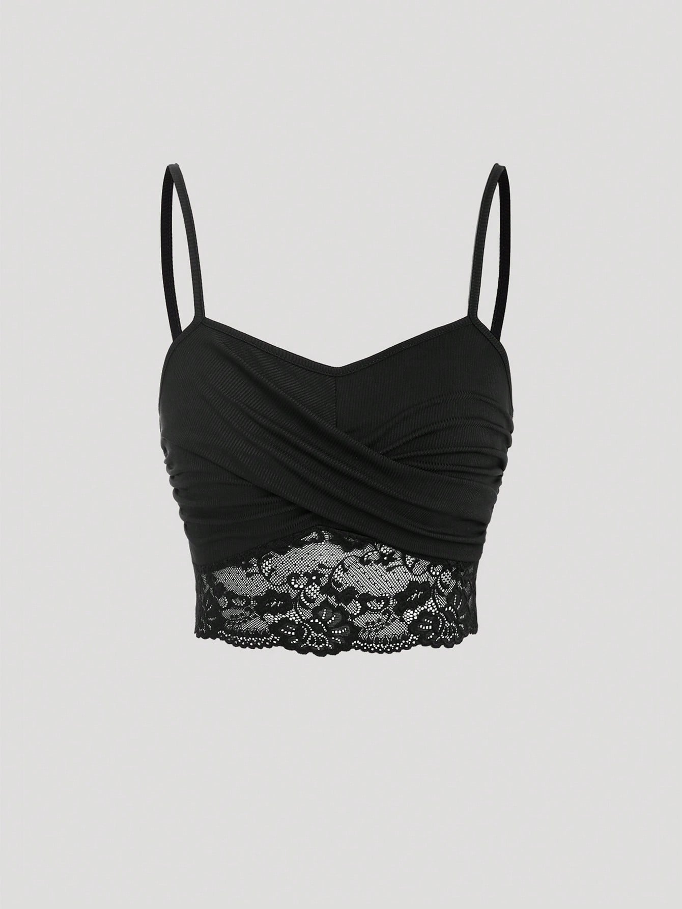 Sweetra Lace Splicing Wrapped Cross Neck Camisole Top For Women