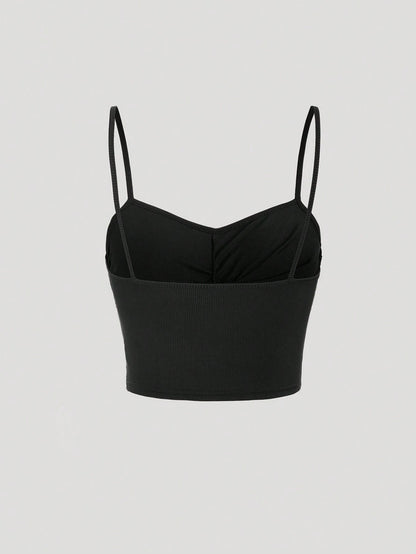 Sweetra Lace Splicing Wrapped Cross Neck Camisole Top For Women