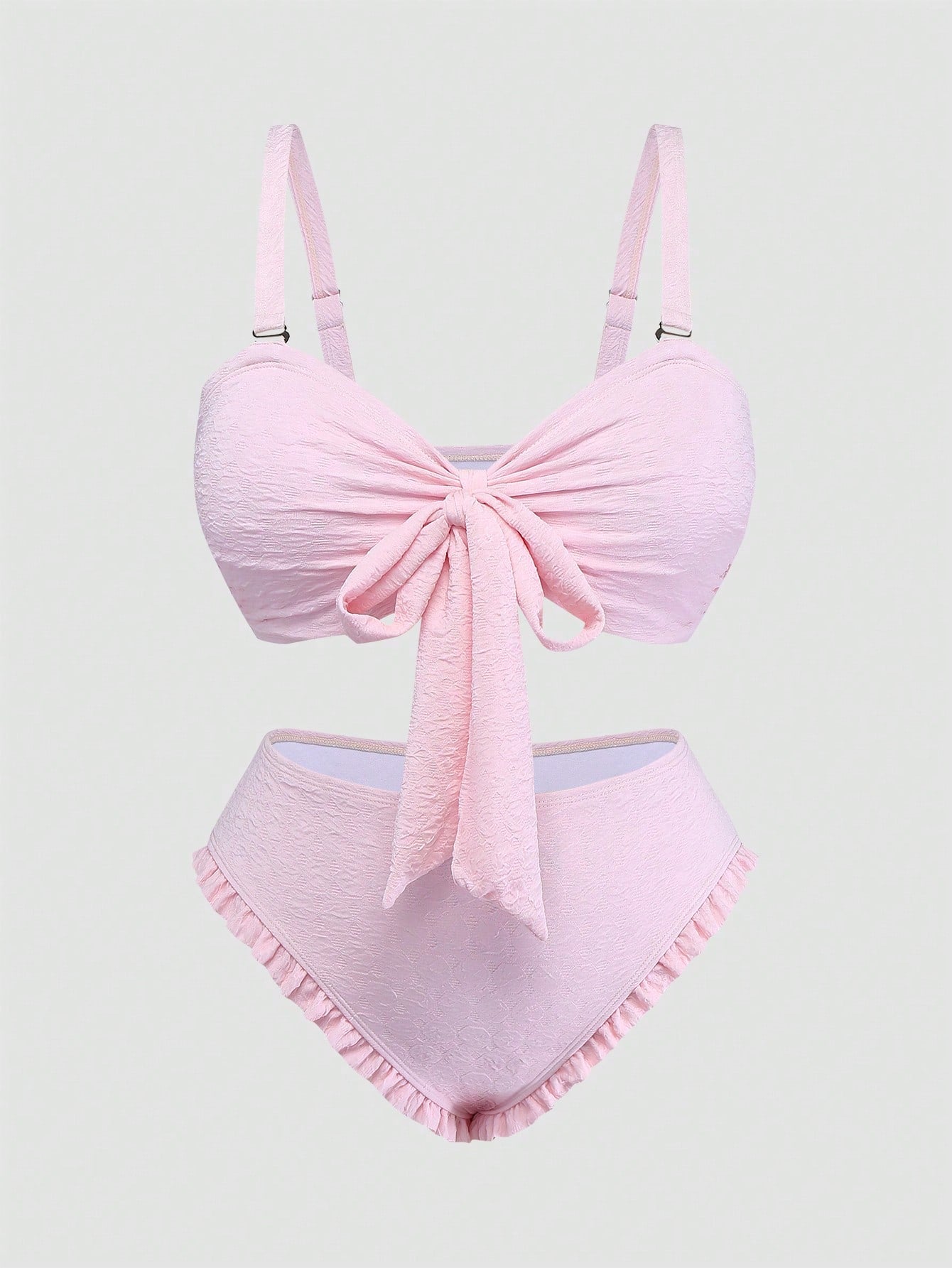 Sweetra Plus Size Women Sweet Vacation Cute Pink Minimalist Bikini Set, Summer Beach Holiday