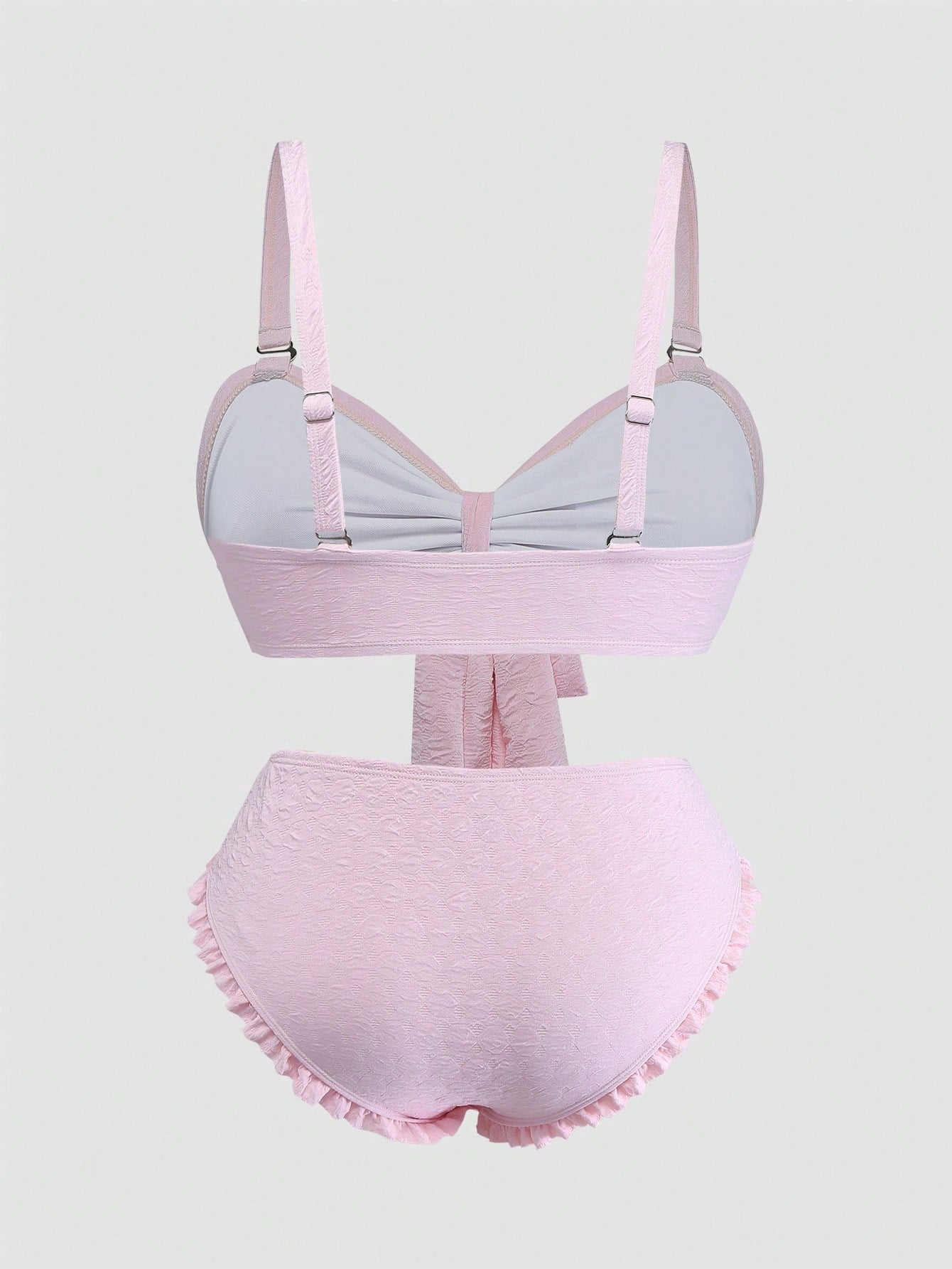 Sweetra Plus Size Women Sweet Vacation Cute Pink Minimalist Bikini Set, Summer Beach Holiday