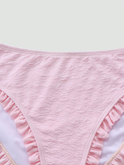 Sweetra Plus Size Women Sweet Vacation Cute Pink Minimalist Bikini Set, Summer Beach Holiday