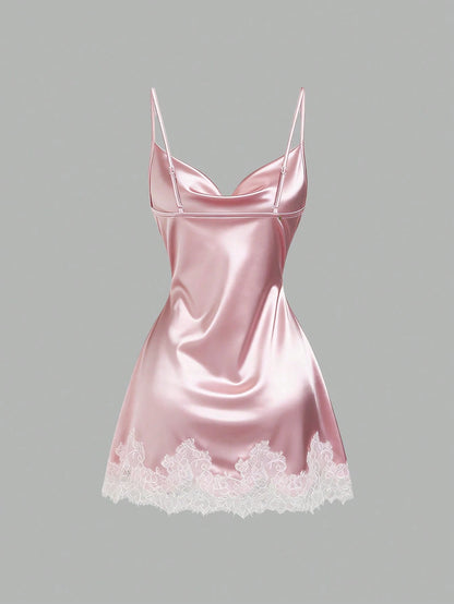 Sweetra Spring/Summer New Design Sense High Street Elegant Strapless Sexy Slim Fit Elegant Lace Trim Vacation Versatile Comfortable Outdoor Pink Dress