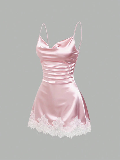 Sweetra Spring/Summer New Design Sense High Street Elegant Strapless Sexy Slim Fit Elegant Lace Trim Vacation Versatile Comfortable Outdoor Pink Dress