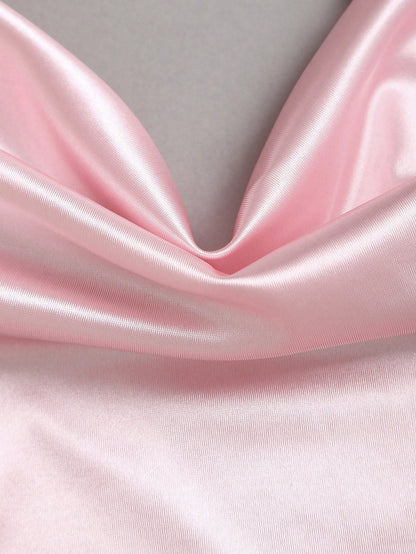 Sweetra Spring/Summer New Design Sense High Street Elegant Strapless Sexy Slim Fit Elegant Lace Trim Vacation Versatile Comfortable Outdoor Pink Dress