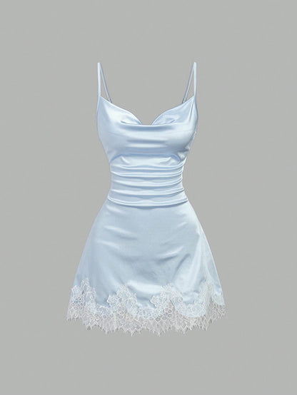 Sweetra Spring/Summer New Design Sense High Street Elegant Strapless Sexy Slim Fit Elegant Lace Trim Vacation Versatile Comfortable Outdoor Pink Dress