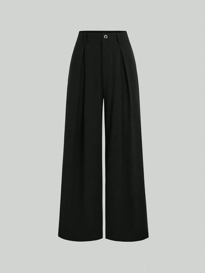 Sweetra Vintage Elegant Jacquard Pleated Wide-Leg Pants For Women, Autumn/Winter Fall Cloth For Women