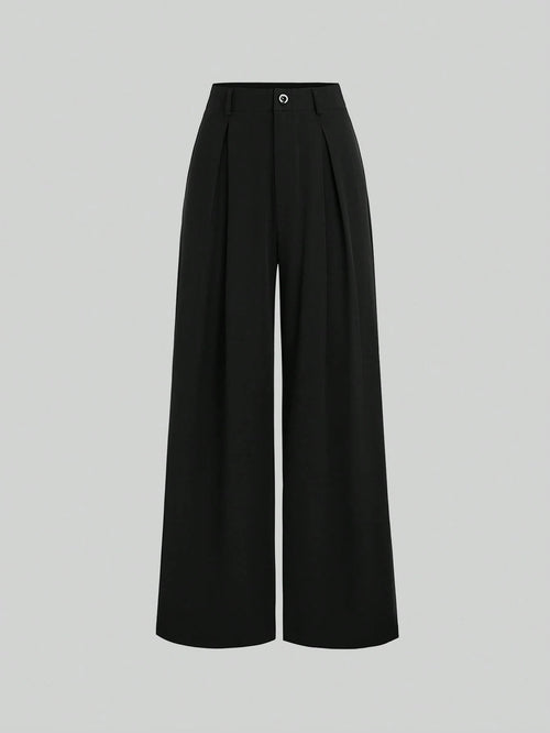 Sweetra Vintage Elegant Jacquard Pleated Wide-Leg Pants For Women, Autumn/Winter Fall Cloth For Women