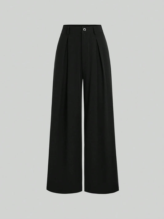 Sweetra Vintage Elegant Jacquard Pleated Wide-Leg Pants For Women, Autumn/Winter Fall Cloth For Women