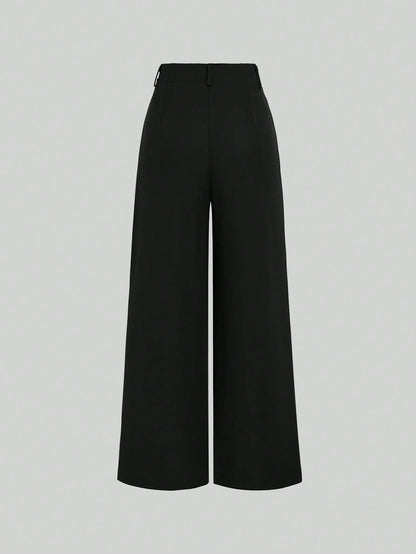 Sweetra Vintage Elegant Jacquard Pleated Wide-Leg Pants For Women, Autumn/Winter Fall Cloth For Women