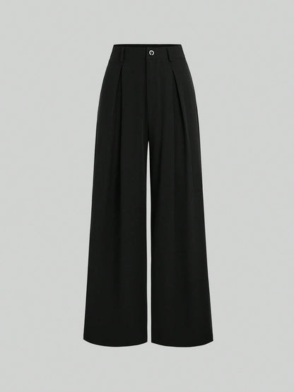 Sweetra Vintage Elegant Jacquard Pleated Wide-Leg Pants For Women, Autumn/Winter Fall Cloth For Women