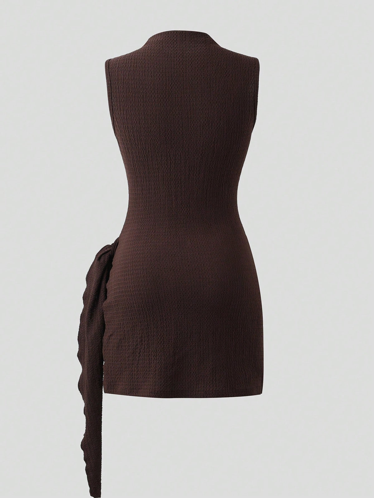 Sweetra Women's Dark Brown Summer Seksi Chic Bodycon Dress,Night Out High Neck Sleeveless Figure-Hugging Pleated Dress With Decorative Metal Buckles