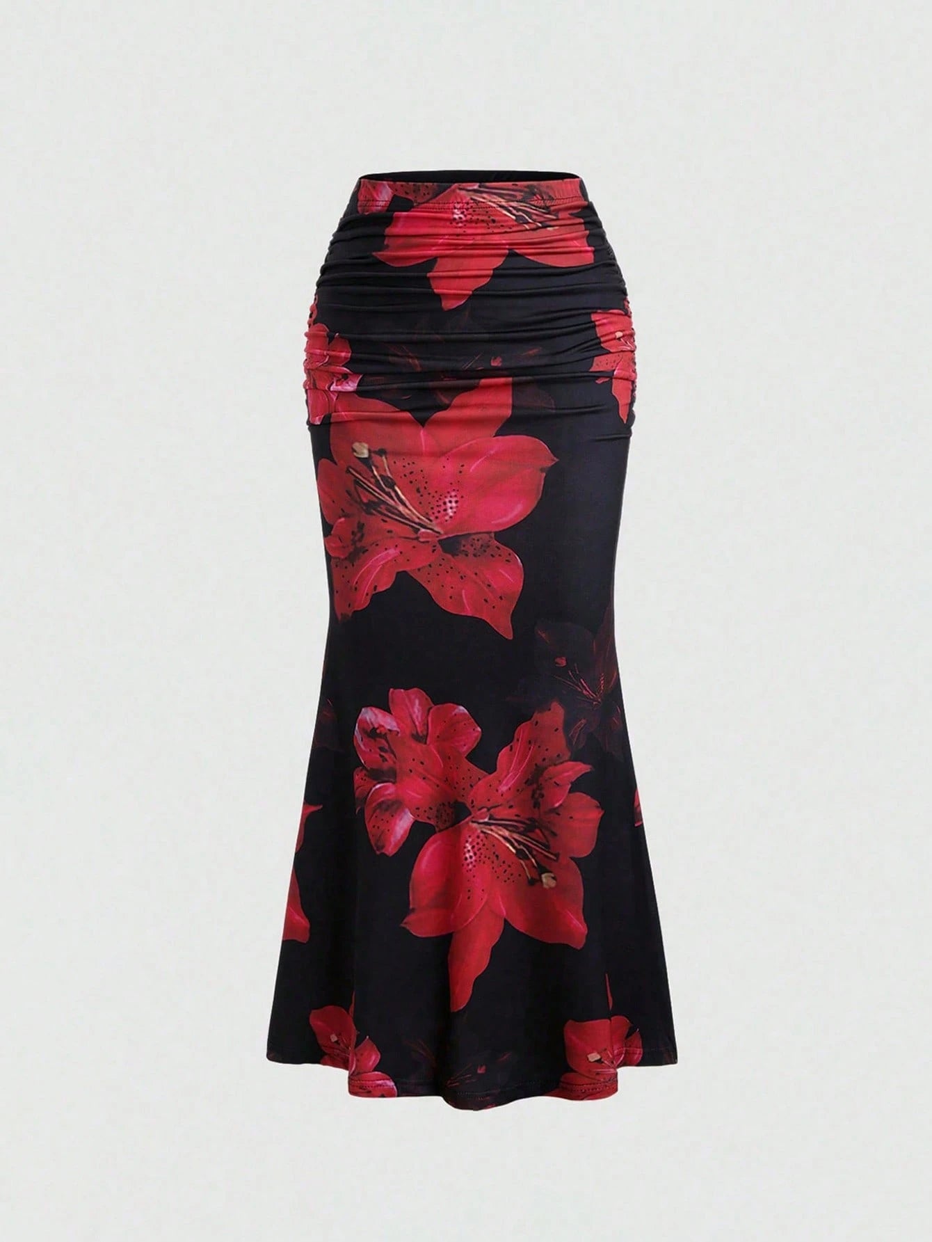 Sweetra Women's Floral Print Elastic Waist Pleated Mermaid Skirt Maxi Fall Cloth For Women