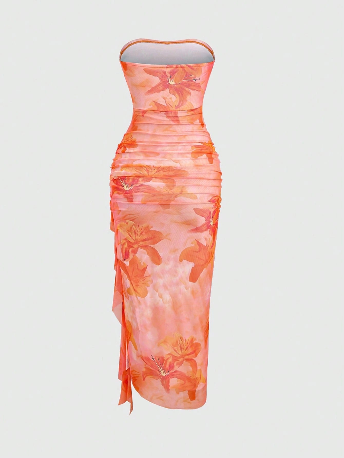 Sweetra Women's Floral Print Ruffle Hem Bustier Dress For Holiday