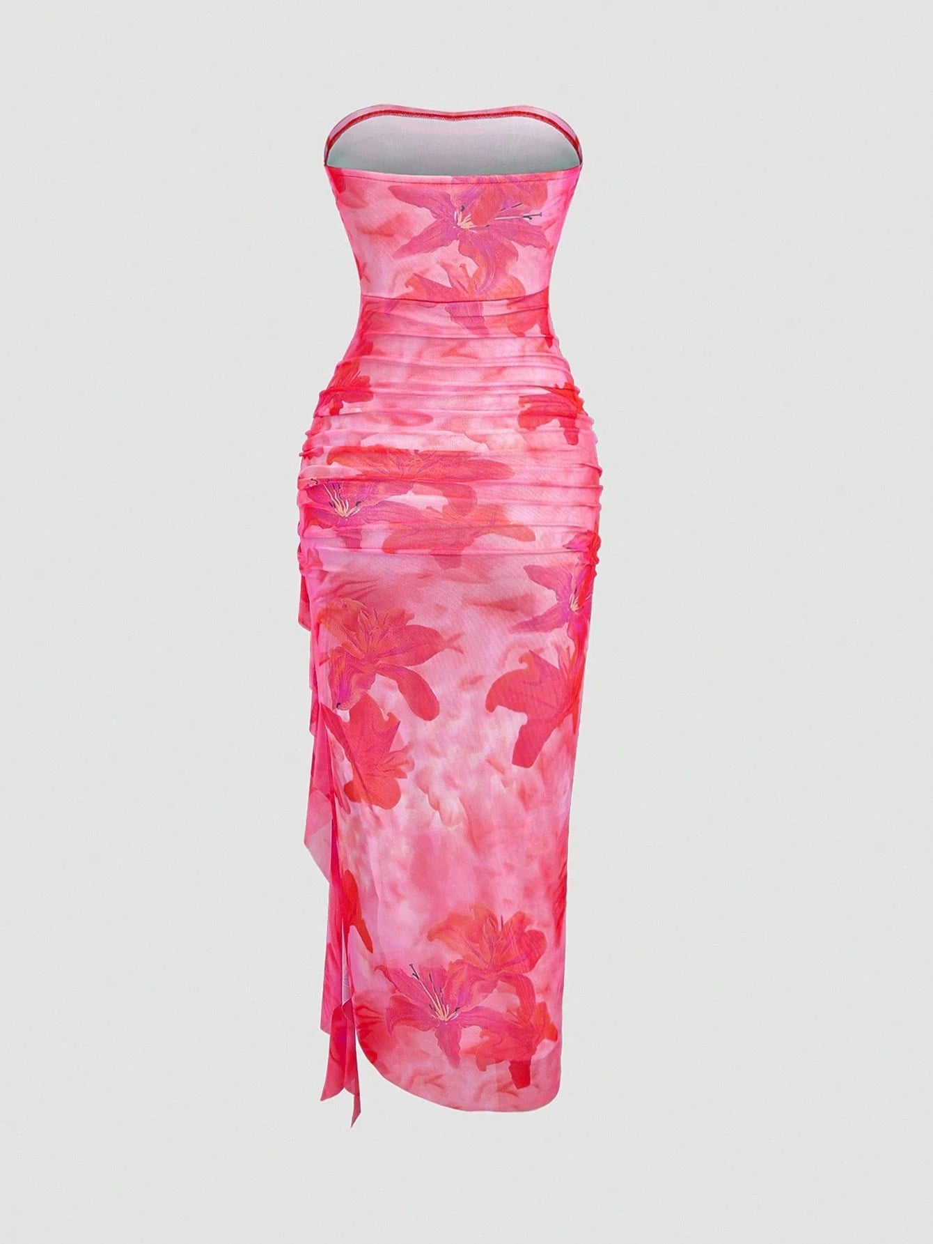 Sweetra Women's Floral Print Ruffle Hem Bustier Dress For Holiday
