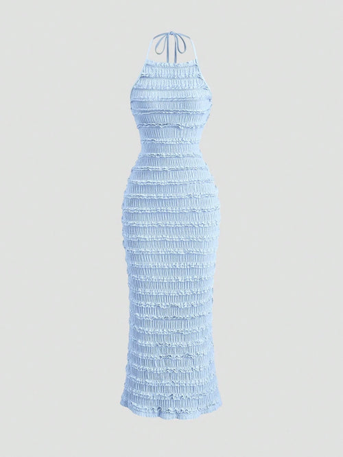 Sweetra Women's Light Yellow Pleated Lace Maxi Dress, Romantic Sexy Resort Style, Spring/Summer