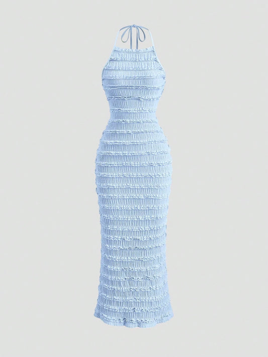 Sweetra Women's Light Yellow Pleated Lace Maxi Dress, Romantic Sexy Resort Style, Spring/Summer