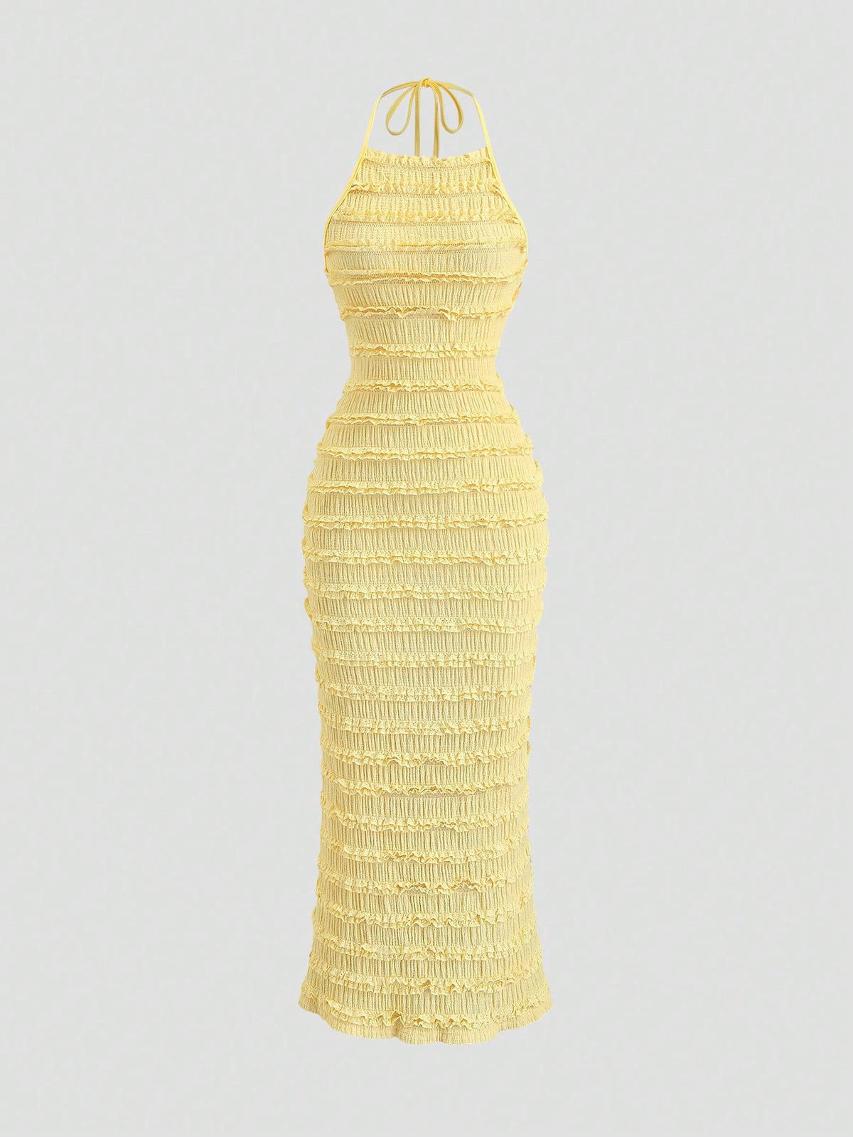 Sweetra Women's Light Yellow Pleated Lace Maxi Dress, Romantic Sexy Resort Style, Spring/Summer