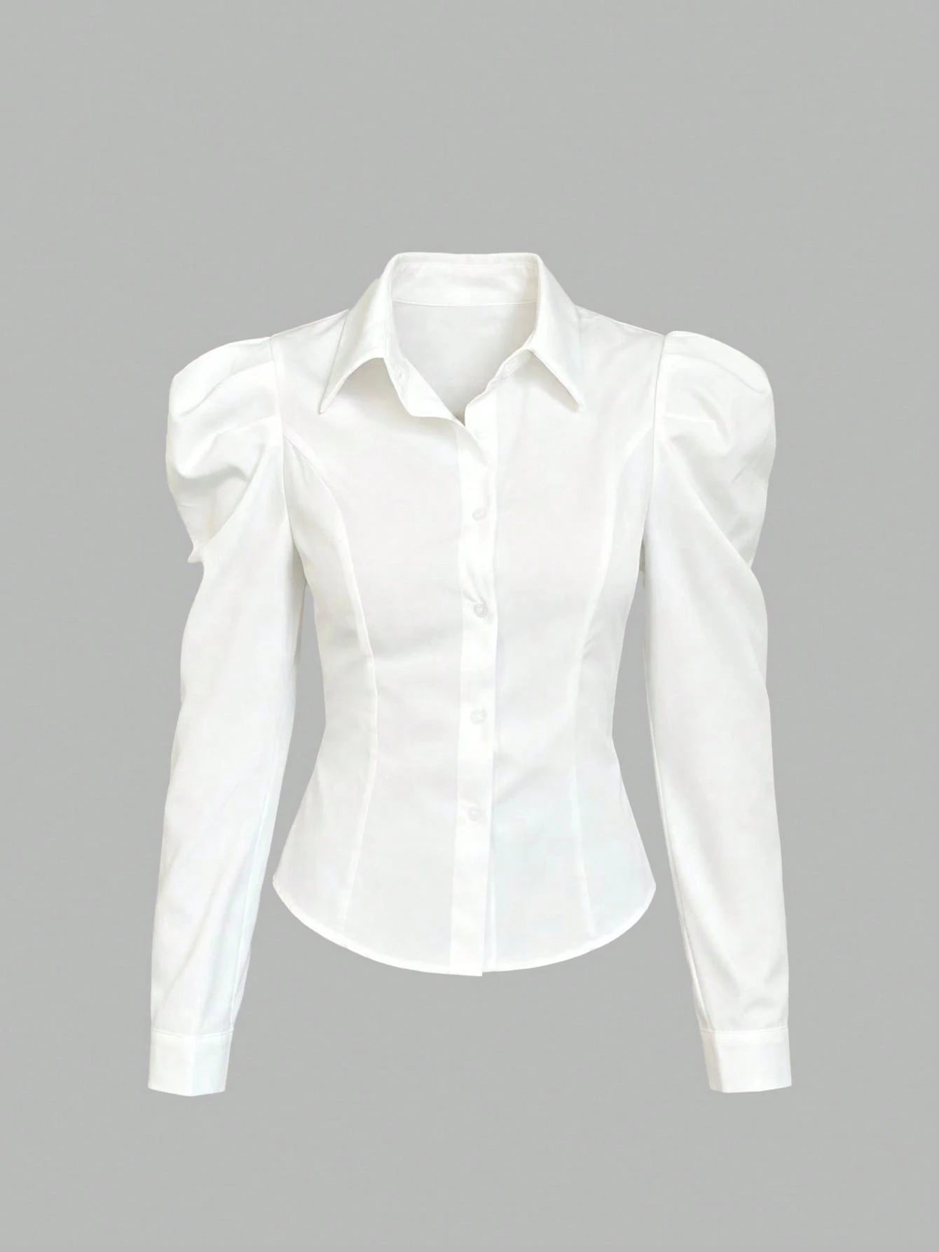 Sweetra Women's Slim Fit Shirt With Leg-Of-Mutton Sleeve, Solid Color,Long Sleeve Tops Fall Cloth For Women