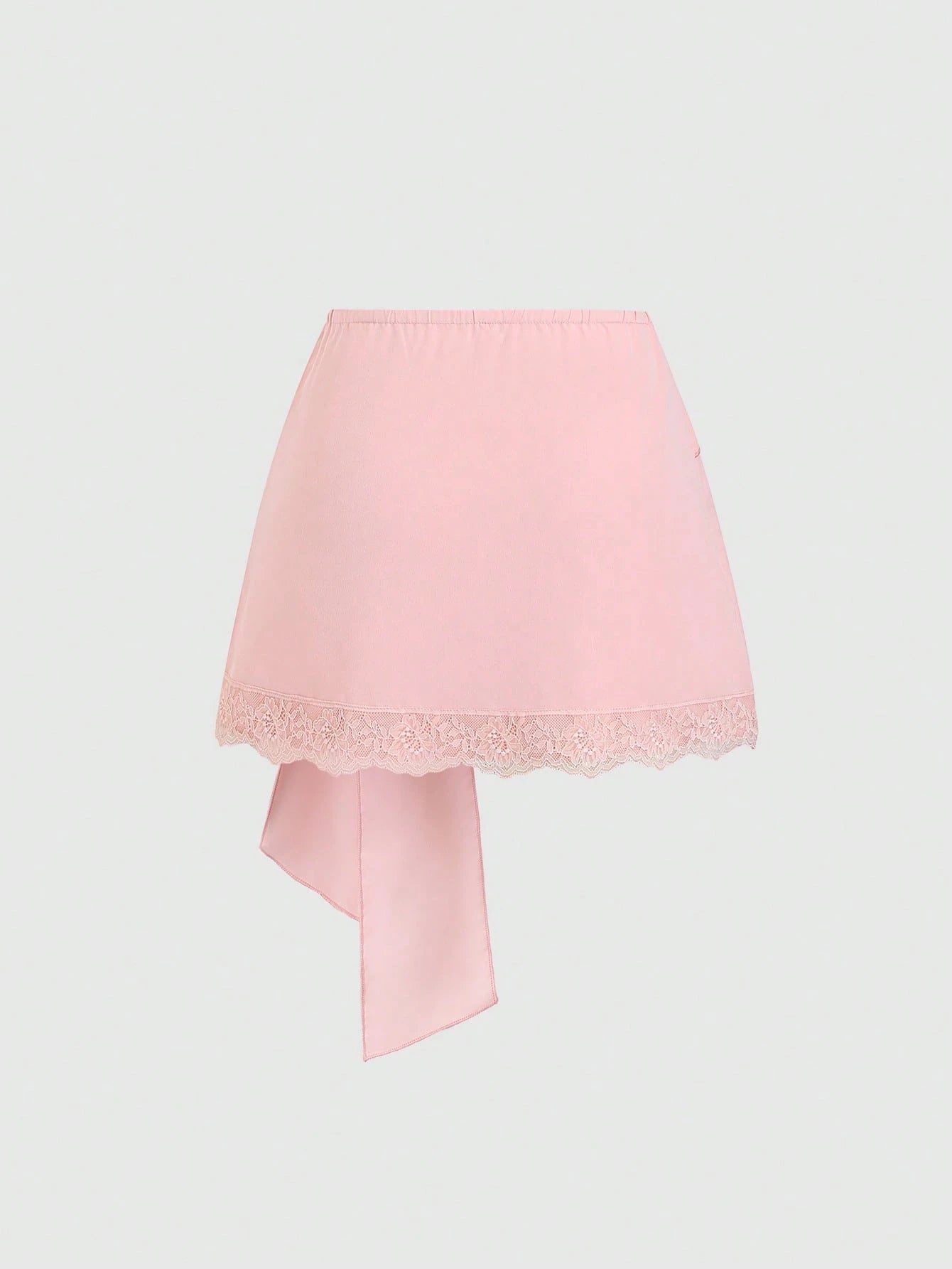 Sweetra Women's Spring/Summer Casual Vacation Style Pink Woven Lace Trim Waist Tie Mini Skirt, Flattering Fit For Beach