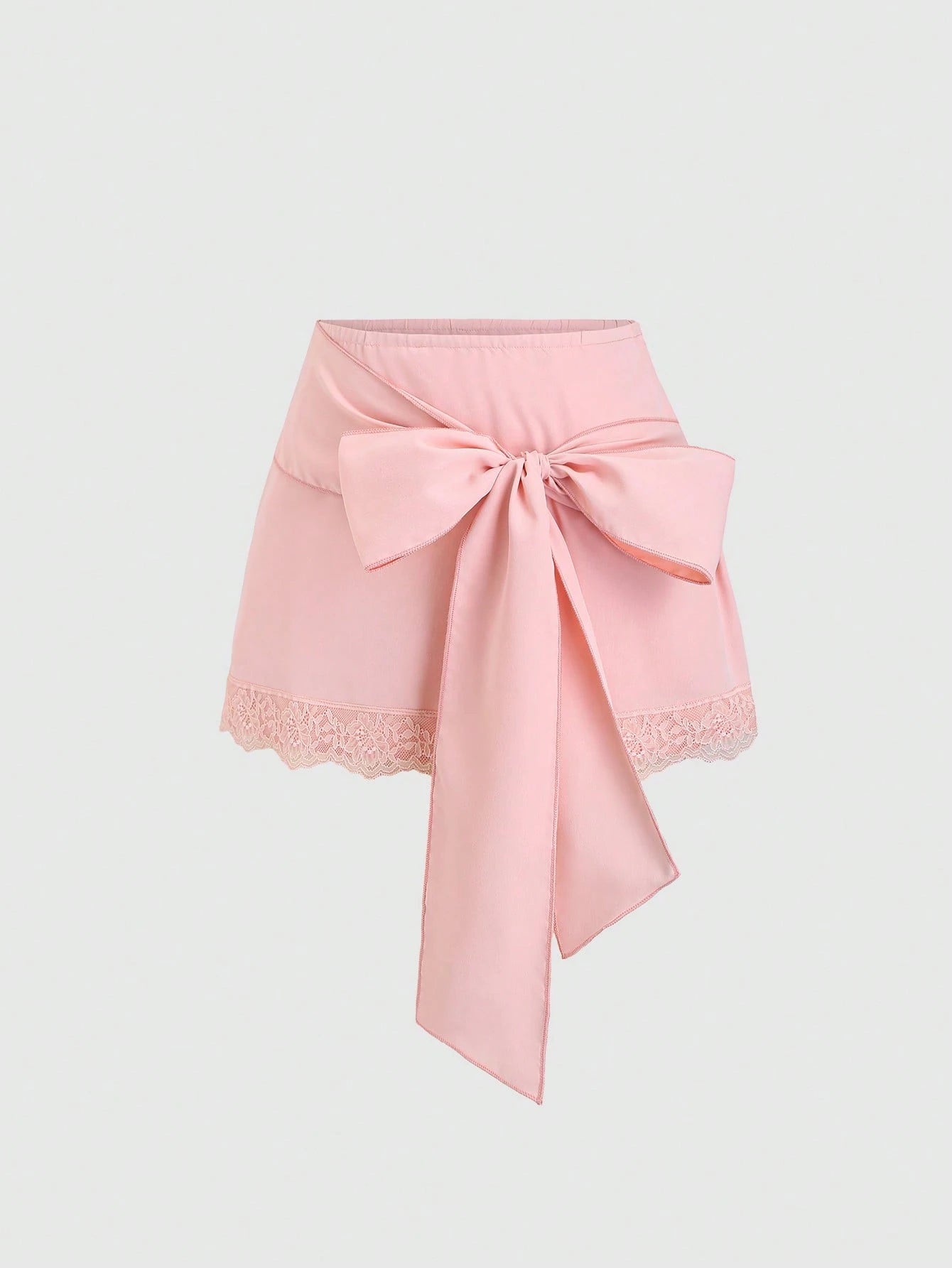 Sweetra Women's Spring/Summer Casual Vacation Style Pink Woven Lace Trim Waist Tie Mini Skirt, Flattering Fit For Beach