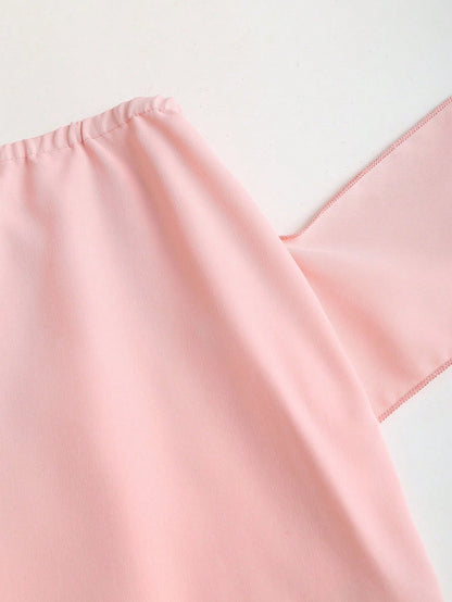 Sweetra Women's Spring/Summer Casual Vacation Style Pink Woven Lace Trim Waist Tie Mini Skirt, Flattering Fit For Beach