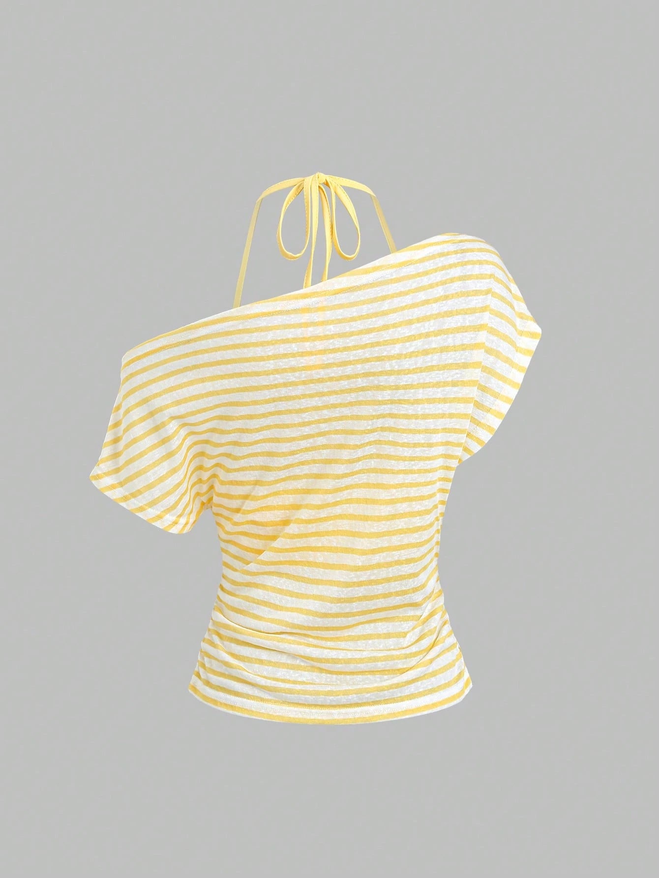 Sweetra Women's Summer Vacation Style Asymmetric Asymmetric Neck Striped Asymmetrical Cut Sheer Back Tank Top T-Shirt
