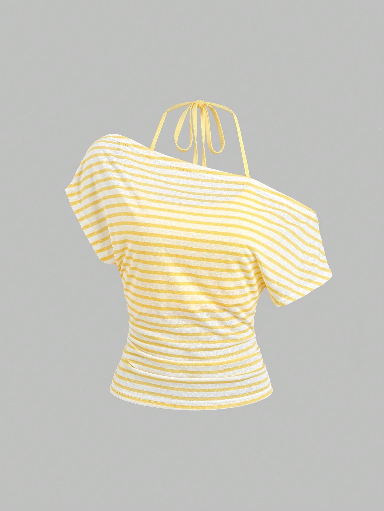 Sweetra Women's Summer Vacation Style Asymmetric Asymmetric Neck Striped Asymmetrical Cut Sheer Back Tank Top T-Shirt
