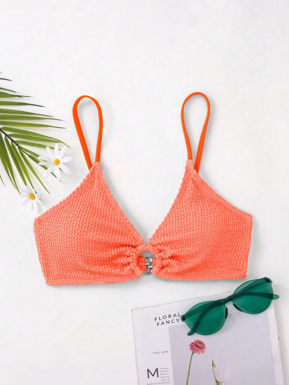 Swim Basics Summer Beach Ring Linked Halter Bikini Top Black Bikini Topblack Brabuilt In Bra Topbralettes For Womenbralette In Women