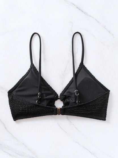 Swim Basics Summer Beach Ring Linked Halter Bikini Top Black Bikini Topblack Brabuilt In Bra Topbralettes For Womenbralette In Women